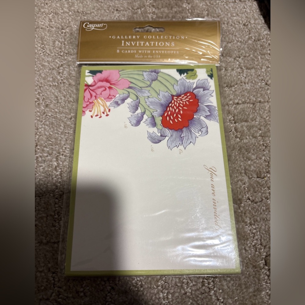 Caspari Gallery Collection Invitations 8 Cards W Envelopes Chinese Silk Ivory